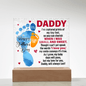 Someone Said Gift acrylic plaque with colorful baby footprints and heartfelt Father's Day message on wooden stand
