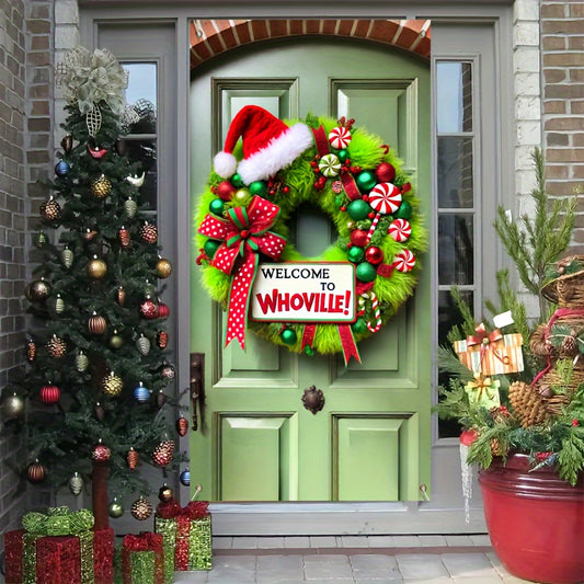 "Welcome to Whoville" Christmas Door Wreath - Festive Holiday Decoration for Home & Party Supplies