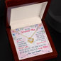 personalized mom necklace gold heart pendant with crystal and message card in wooden gift box