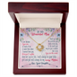 Gold pendant personalized mom necklace with crystal center in dark wood gift box and floral message card