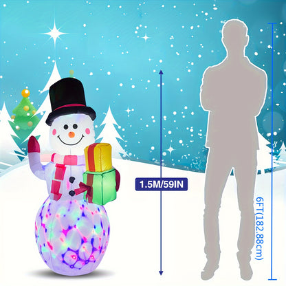 5ft Giant Christmas Snowman Inflatable with Rotating LED Lights - Outdoor Yard, Garden, and Holiday Display