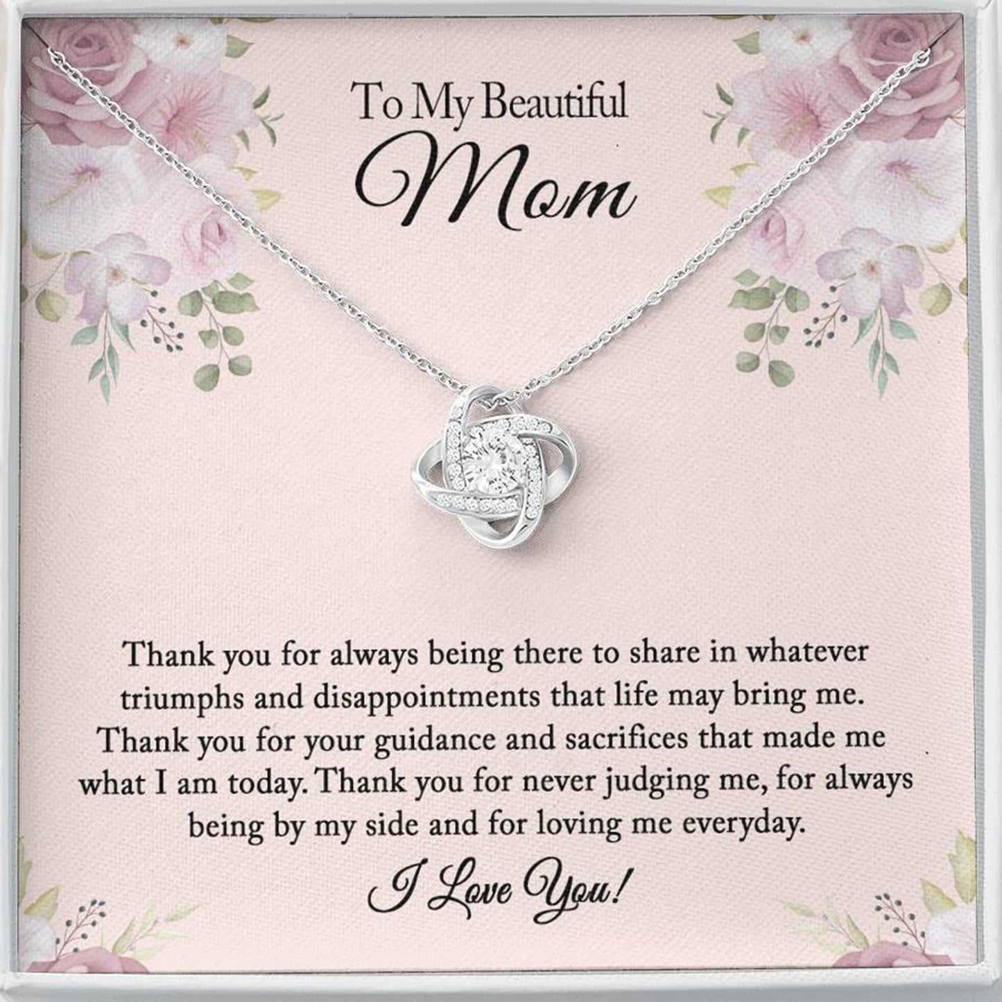 To my Beautiful Mom: Rhinestone Necklace, Mom Birthday Gift From Daughter/Son, Mother's Day Gifts, Christmas Gifts