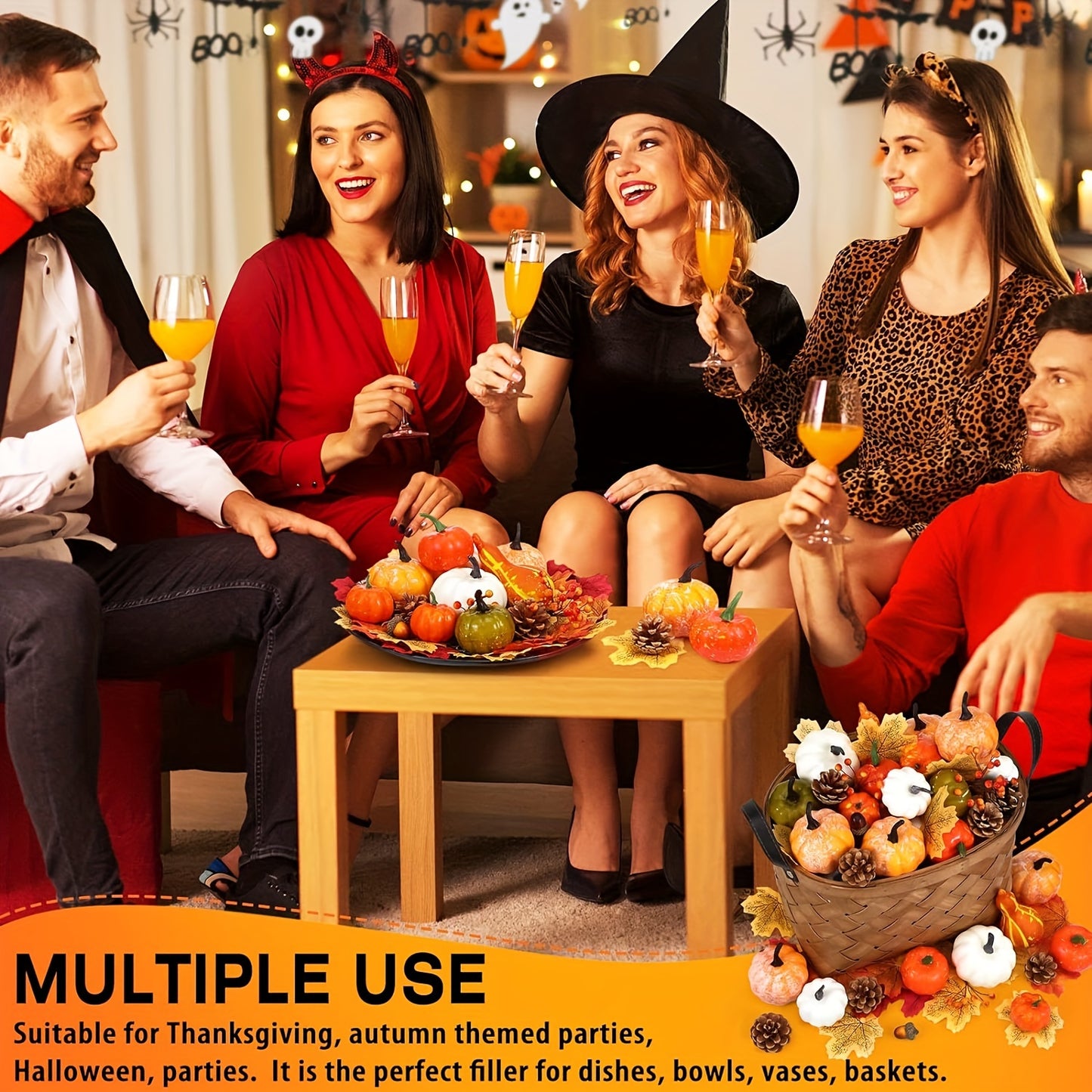 48-Piece Fall Decor Set – Artificial Pumpkins, Gourds, Acorns & Maple Leaves for Thanksgiving & Halloween