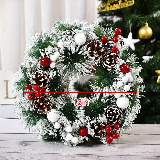 13-Inch Christmas Wreath - Perfect Cordless Outdoor Christmas Décor for Front Door