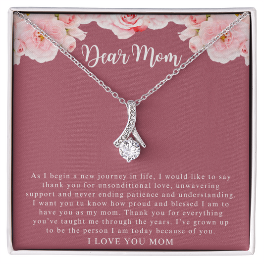 ShineOn Fulfillment Dear Mom silver teardrop pendant necklace on pink message card alluring beauty necklace with message card