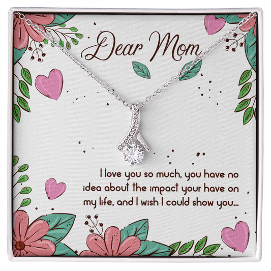 Dear Mom silver pendant necklace in floral gift box with sparkling crystal and card alluring beauty necklace with message card