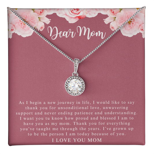 ShineOn Fulfillment eternal hope necklace with message card featuring round crystal pendant on Dear Mom floral pink gift card