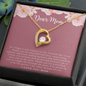 Gold heart pendant necklace with CZ stone on Dear Mom floral card in gift box forever love necklace thank you for your love.