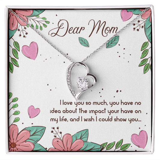 ShineOn Fulfillment personalized forever love necklace heart pendant with sparkling crystal on chain in Dear Mom floral gift box