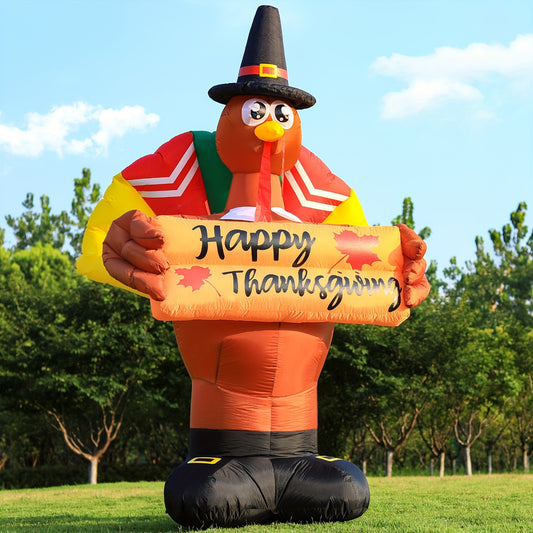 8ft Vibrant Turkey Inflatable with Colorful Tail - LED Lighted Thanksgiving Yard Décor