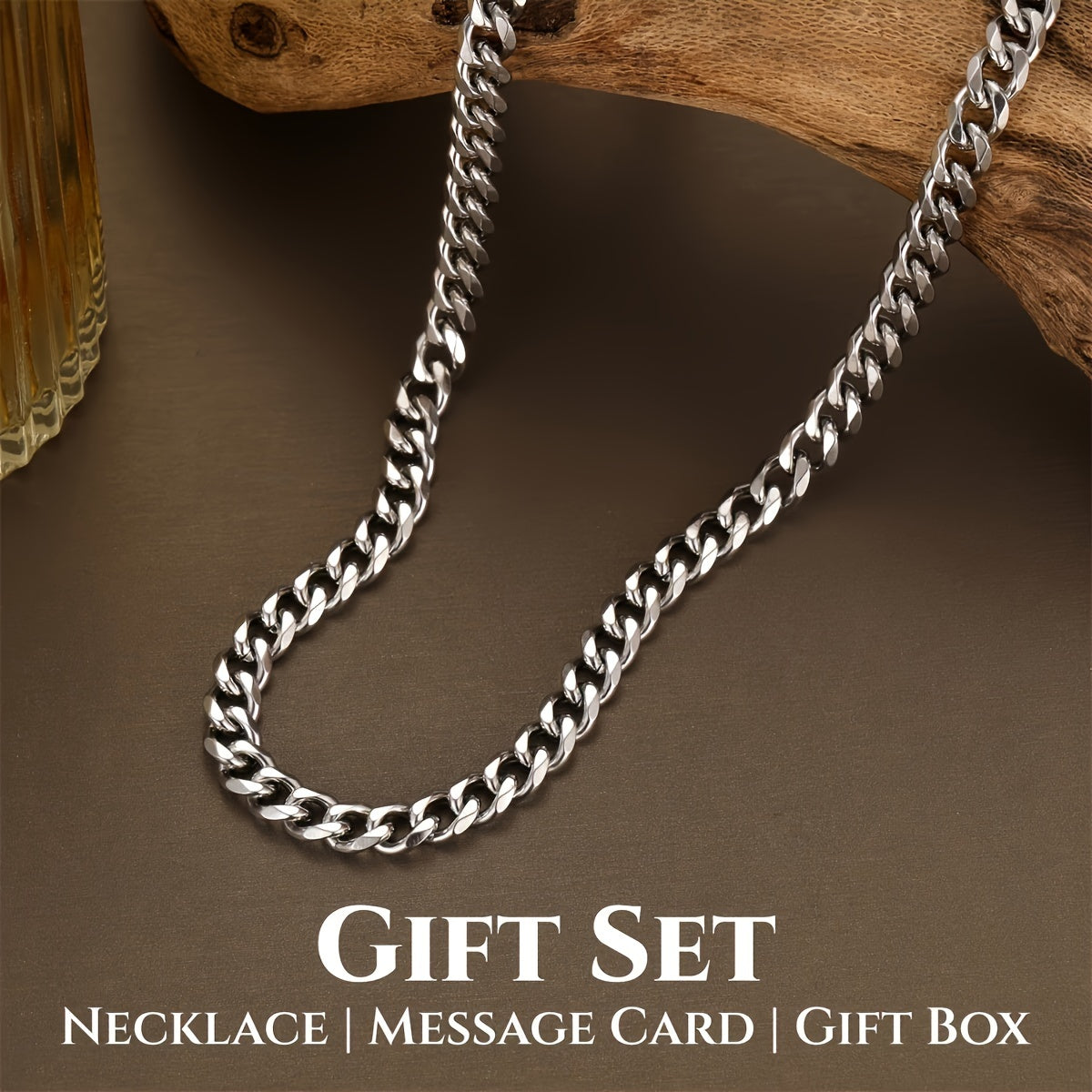 Custom Cuban Link Necklace for Husband – Stainless Steel, Handsome Design with Mixed Colors | Gift Box & Personalized Message Card from Wife | Perfect for Birthday, Anniversary, or Christmas