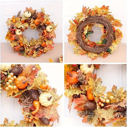 20'' Autumn Harvest Wreath with Pumpkins & Pine Cones - Thanksgiving & Halloween Décor