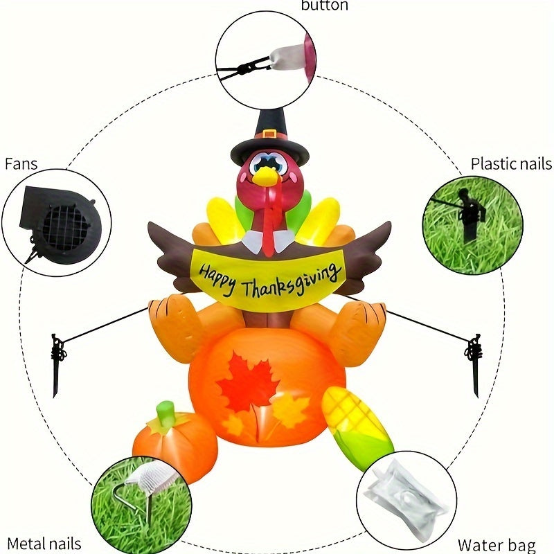 6ft Giant LED Inflatable Pilgrim Turkey - Thanksgiving Yard & Patio Décor