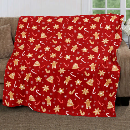 Christmas-Themed Gingerbread Man & Tree Throw Blanket – Soft, Warm, and Versatile for Couch, Bed, Office, and Travel