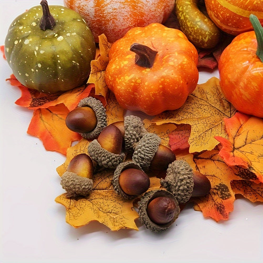 48-Piece Fall Decor Set – Artificial Pumpkins, Gourds, Acorns & Maple Leaves for Thanksgiving & Halloween