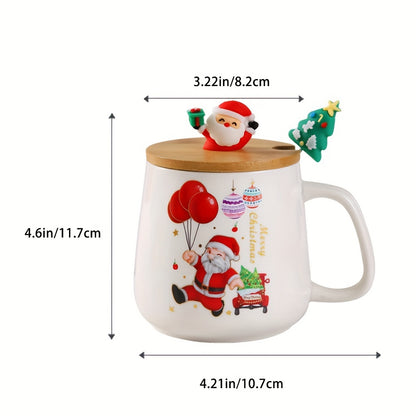 4 Cartoon Creative Santa Claus Ceramic Mugs – With Lid & Spoon | Colorful, Fun, and Unique Christmas Gift