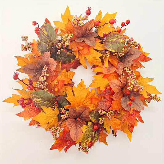 22 Inch Autumn Harvest Wreath with Maple Leaves & Pinecones - Thanksgiving & Halloween Décor