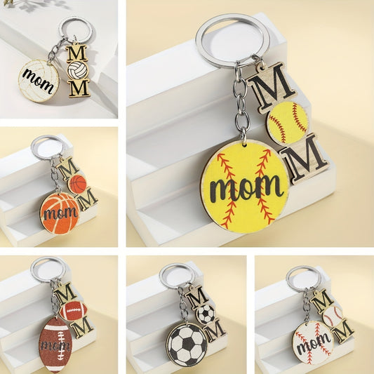 Mom: Wooden Sports Football Basketball Car Keychain Bag Football Pendant Key Pendant Accessories For Mom From Son