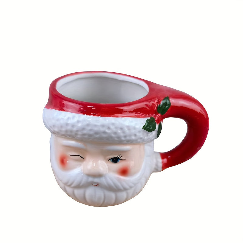 1pc Classic Santa Claus 3D Ceramic Coffee Mug - Hand Painted, 20oz, Red & White, Holiday Seasonal Gift, Coffee Cup, Tea Water Mugs, Winter Cups, Cute Merry Xmas, Red & White Home Decor