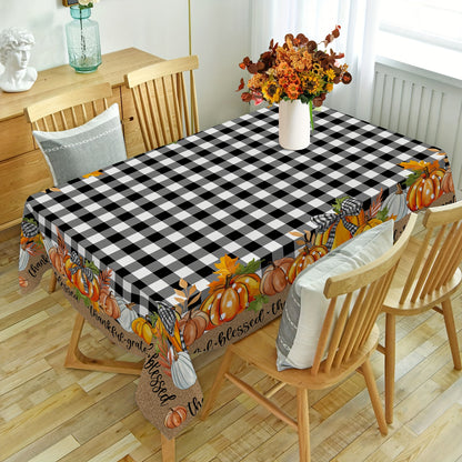 Autumn Thanksgiving Pumpkin & Plaid Black Tablecloth – PVC Coated Polyester