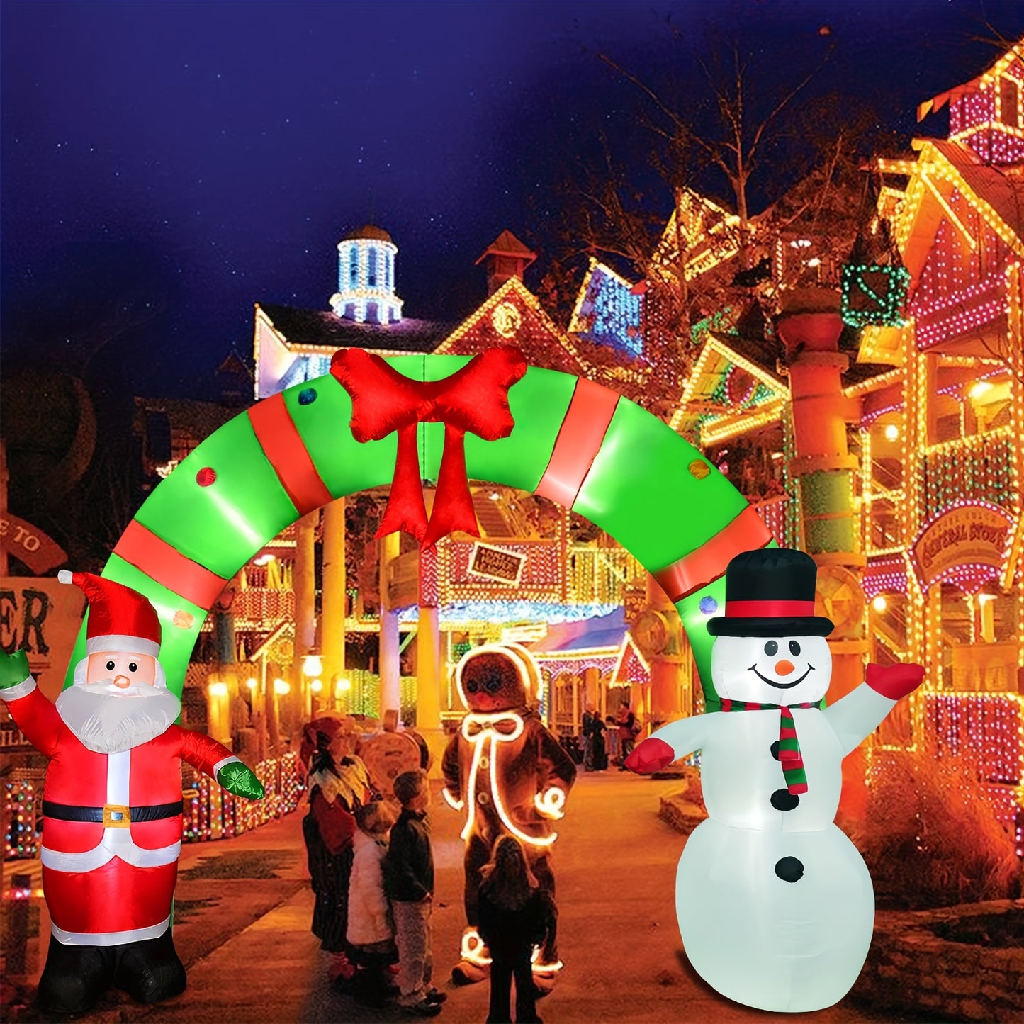 10ft Lighted Christmas Inflatable Archway with Santa Claus and Snowman - Indoor/Outdoor Holiday Decoration