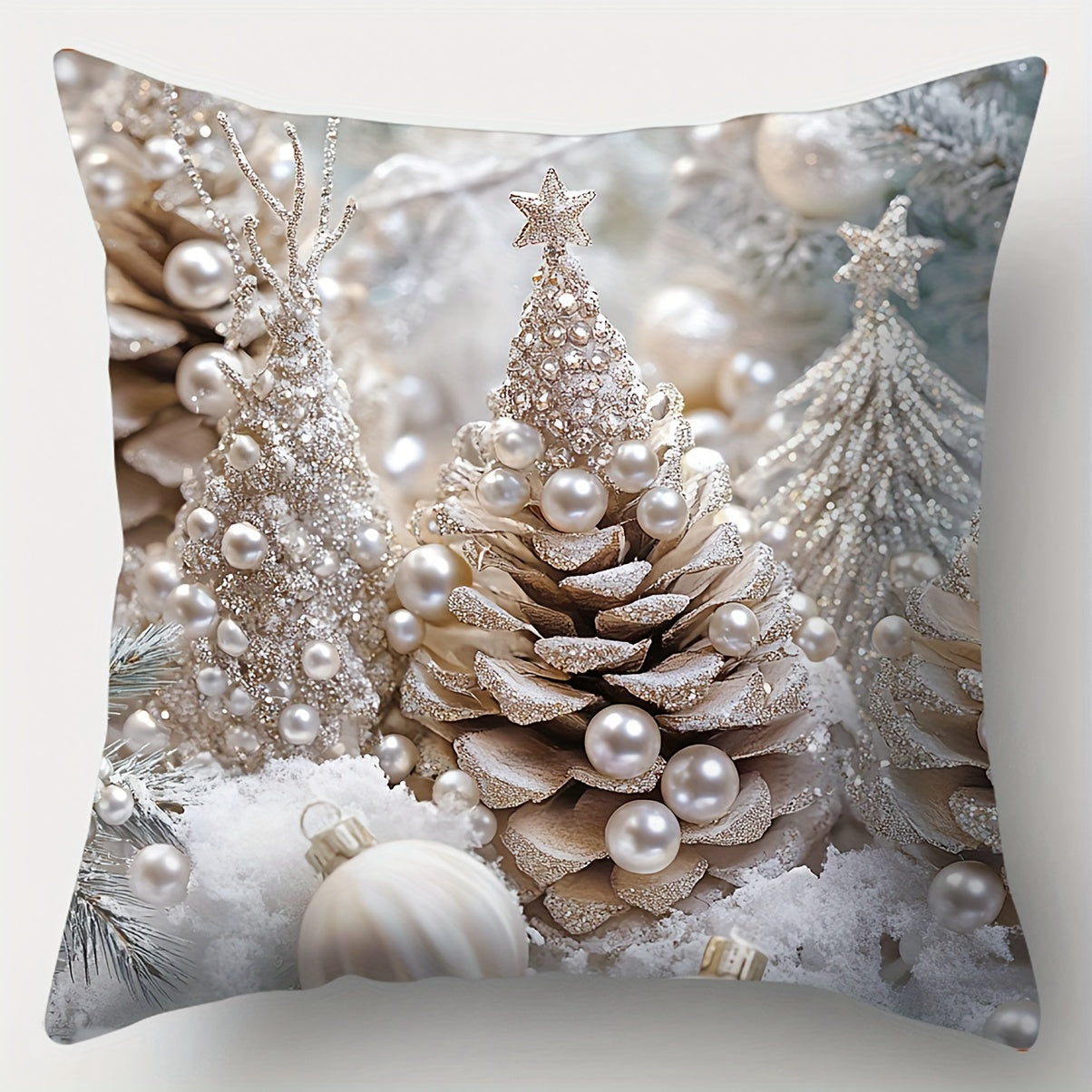 4-Piece Christmas Throw Pillow Covers Set – Santa, Snowman, Pine Cone Print for Festive Living Room & Office Decor