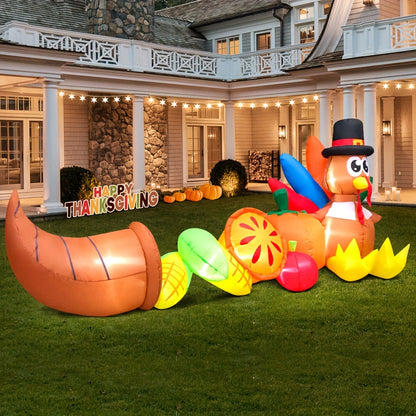 10ft Giant Inflatable Turkey with Pumpkin & Corn - LED Lighted Thanksgiving Yard Décor