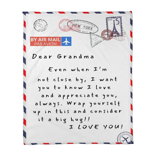 Envelope Blanket for Grandma with heartfelt love message and airmail design from ShineOn Fulfillment