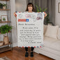 Envelope Blanket for Grandma with loving message and vintage airmail design held by woman in living room