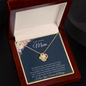 Gold love knot necklace to my amazing mom displayed in wooden gift box with floral message card