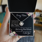 personalized love knot necklace for mom displayed in a black gift box with sentimental To My Mom card