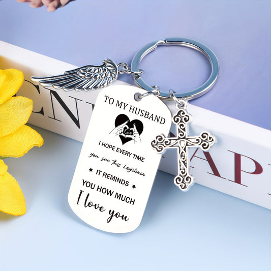 Cherished Husband Keychain – Perfect Gift from Wife for Birthday, Anniversary, Christmas & Valentine's Day | Stainless Steel Love Token for Him