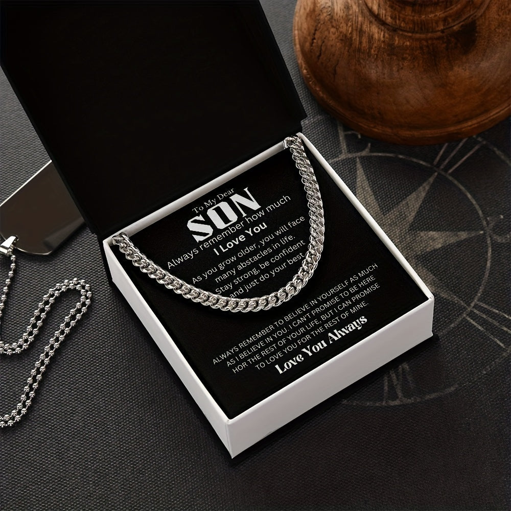 To my Dear Son: Fashionable Simple Cuban Necklace, Durable Stainless Steel Pendant Necklace, Meaningful Gift For Son