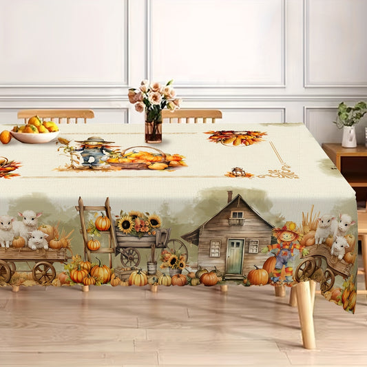 Thanksgiving Scarecrow & Pumpkin Round Tablecloth – Waterproof & Wrinkle-Free