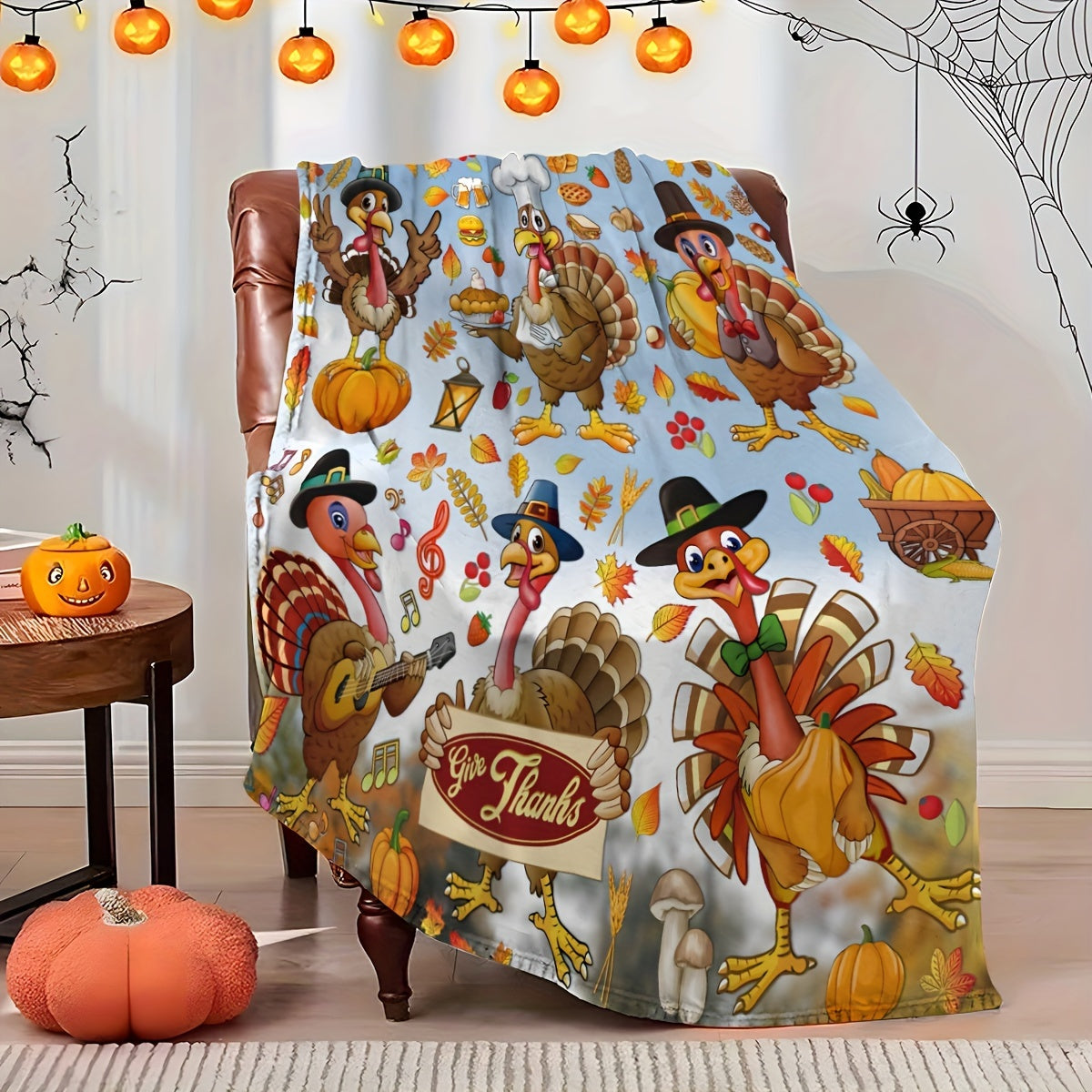 Cozy Thanksgiving Turkey Flannel Blanket – Perfect Fall Throw for Home Decor