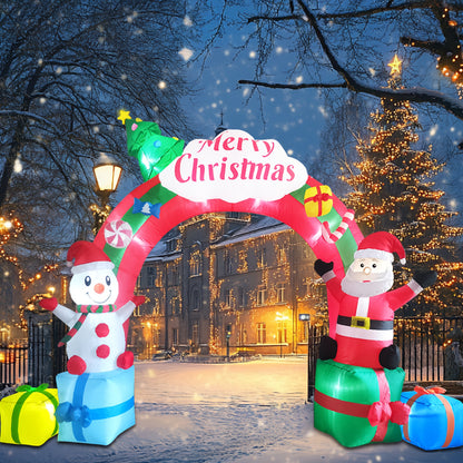 12.5ft Inflatable Christmas Archway - Santa Claus and Snowman on Gift Boxes with LED Lights