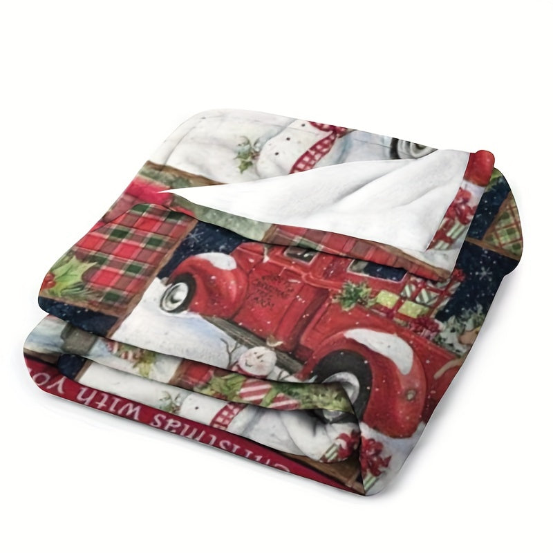 Cozy Christmas Car Print Flannel Blanket – Ultra-Soft, Warm & Lightweight Throw for Couch, Bed, Office, and Travel