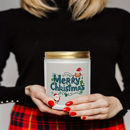 7oz Soy Wax Candle - Festive Merry Christmas Design with Lavender, Cinnamon, Vanilla, and Apple Scents