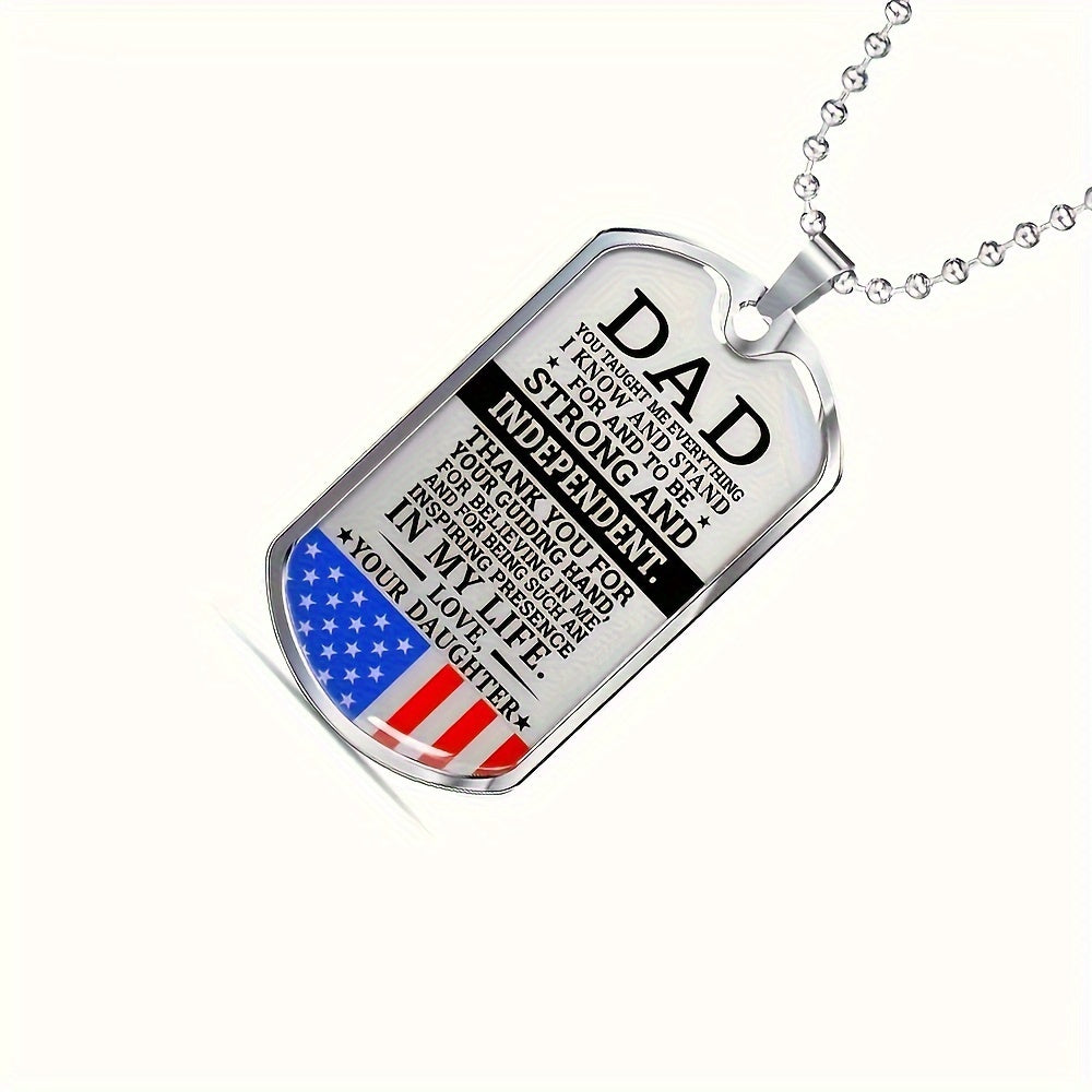 To my Dad from Daughter: Father's Day Gift from Daughter - Men's Stainless Steel Dog Tag Pendant Necklace with Inspirational Message for Dad - No Plating Jewelry Accessory