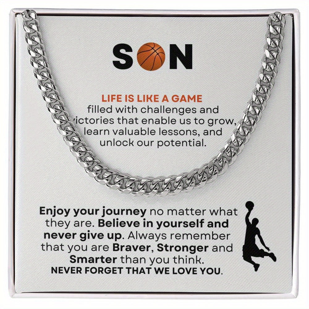 To my Son: Minimalist Cuban Link Chain Necklace, Birthday Gift For Son, Inspirational Gift For Basketball Player, Christmas Gift