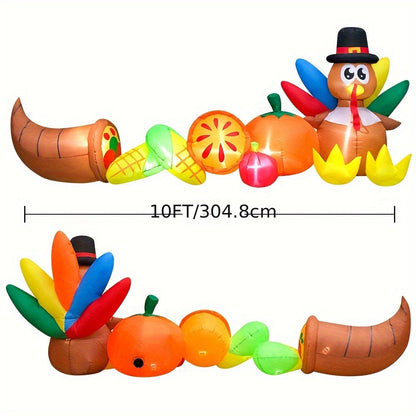 10ft Giant Inflatable Turkey with Pumpkin & Corn - LED Lighted Thanksgiving Yard Décor