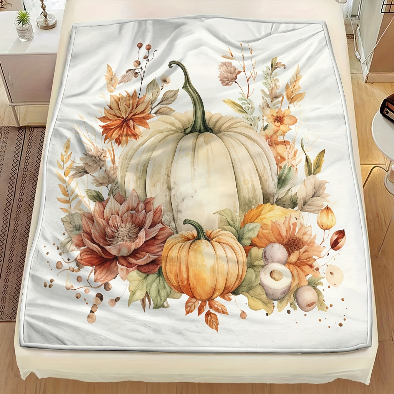 Cozy Fall Pumpkin Flannel Throw Blanket – Soft, Warm Plush for Home & Harvest Decor