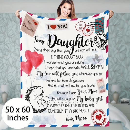 To My Daughter from Mom: Envelope Printed Flannel Blanket – All-Season, Warm, Cozy, and Soft Throw for Couch, Bed, Sofa, Office, Camping, and Travel – Perfect Holiday Gift Blanket for Daughter