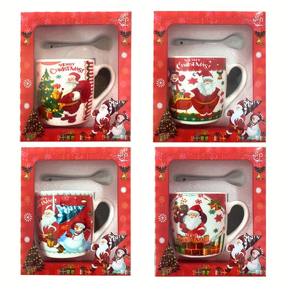 1pc, Christmas Coffee Mug With Spoon, 6.76oz Ceramic Coffee Cups, Water Cups, Summer Winter Drinkware, Xmas Gifts