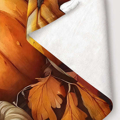 Thanksgiving Pumpkin & Maple Leaf Flannel Blanket – Cozy All-Season Throw for Home & Travel