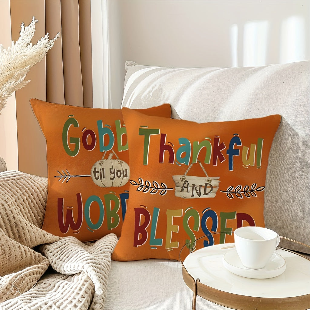 4PCS Thanksgiving Turkey & Pumpkin Throw Pillow Covers – Farmhouse Fall Decor (18x18”)