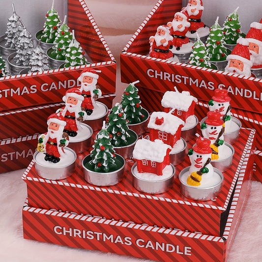 Blingfun Christmas Candle Set - 12pcs Hand-Painted Paraffin Wax Candles, Festive Santa, Snowman, and Christmas Tree Shapes for Holiday Décor