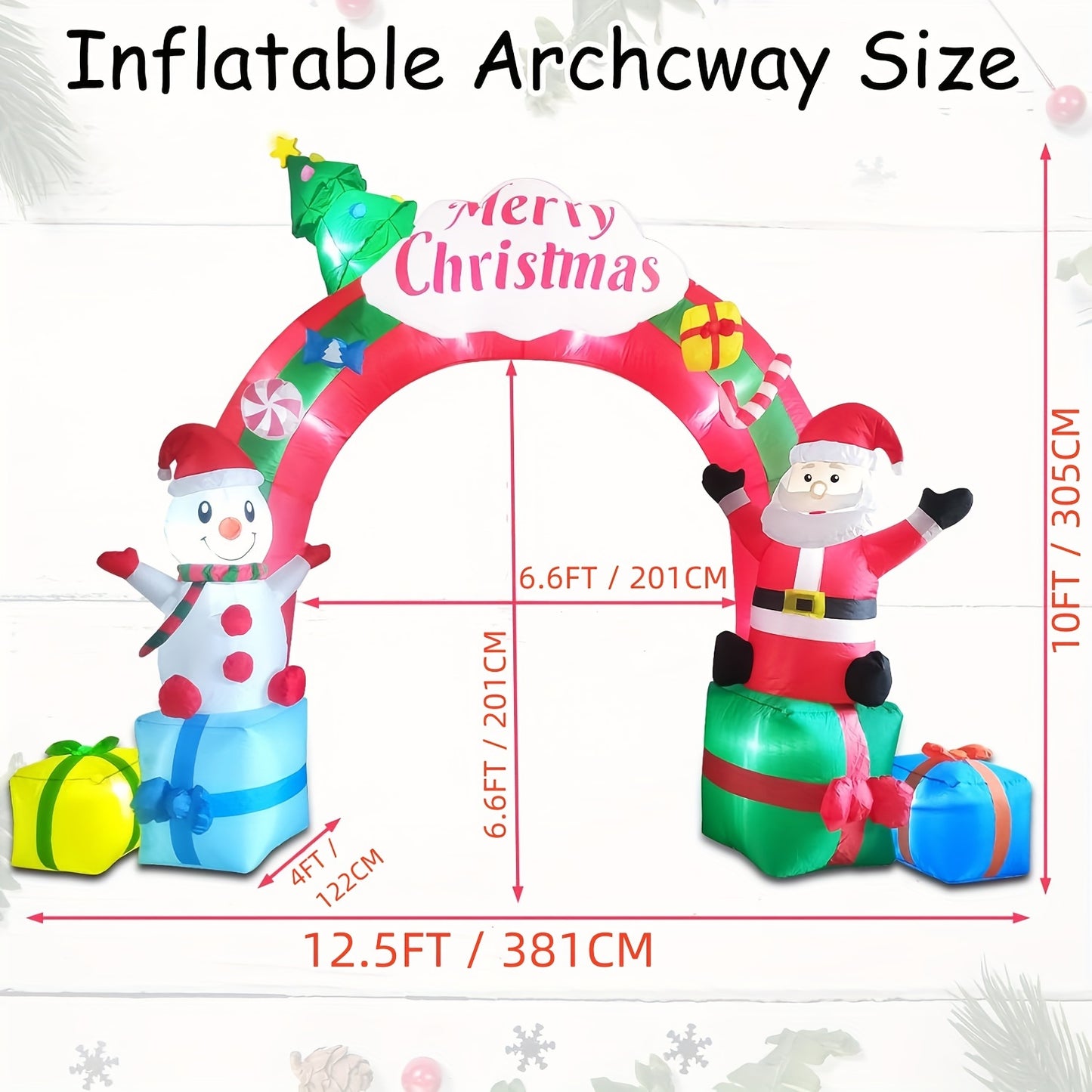 12.5ft Inflatable Christmas Archway - Santa Claus and Snowman on Gift Boxes with LED Lights