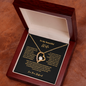 Forever Love Necklace gift for wife displayed in a wooden box with romantic message from husband