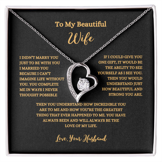 Forever Love Necklace gift for wife with heart pendant and diamond in box from ShineOn Fulfillment
